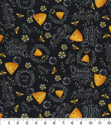 Quilting Cotton Bee Hives and Phrases on Black 100% Cotton