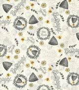 Quilting Cotton Bee Hives and Sunflowers White 100% Cotton Fabric