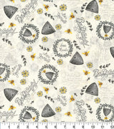 Quilting Cotton Bee Hives and Sunflowers White 100% Cotton Fabric