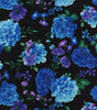 Quilting Cotton Hi Fashion Floral On Black Tossed Blue Purple
