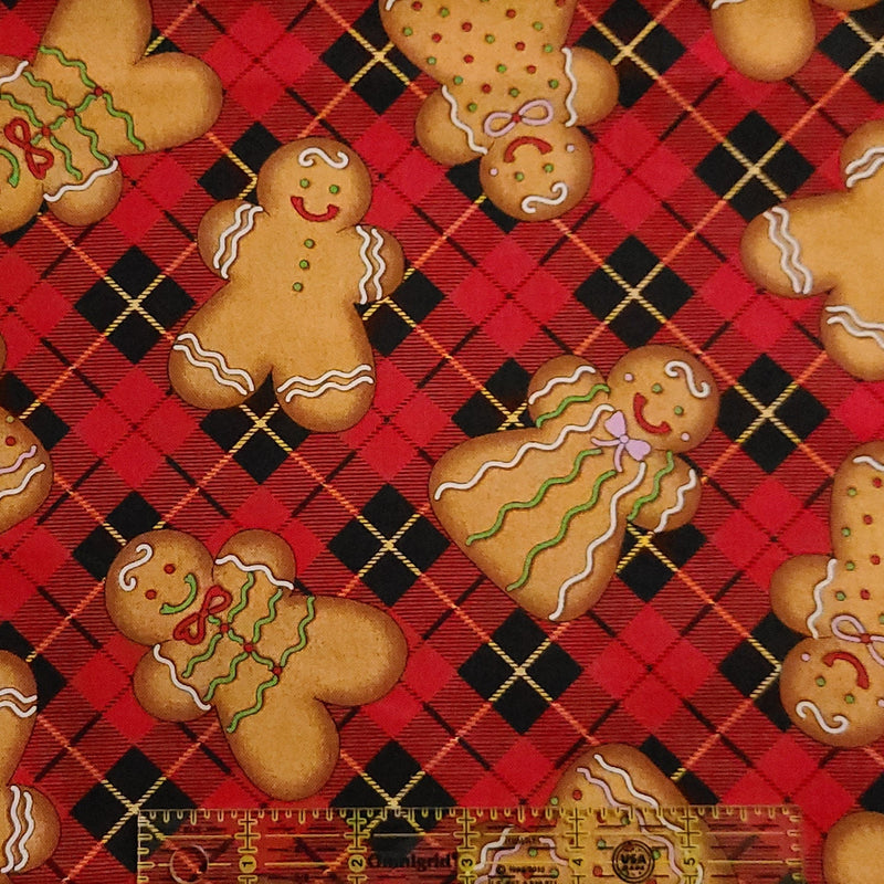 Quilting Cotton Gingerbread Cookies Plaid Christmas Fabric