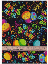 Quilting Cotton Black Birthday Print 100% Cotton