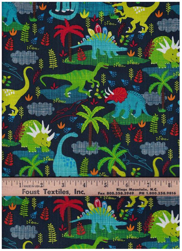Quilting Cotton Navy Dinos 100% Cotton Fabric