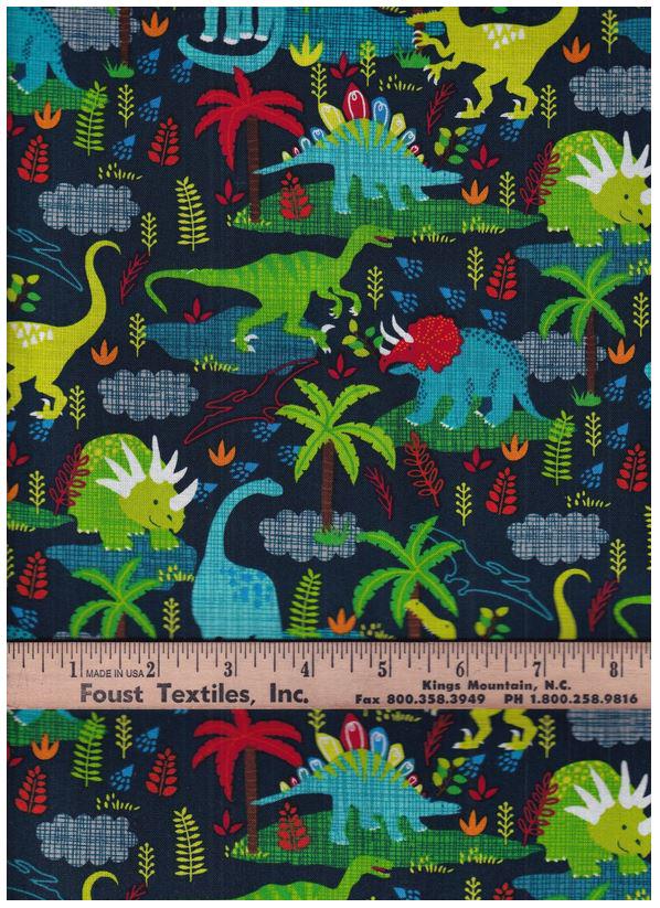 Quilting Cotton Navy Dinos 100% Cotton Fabric