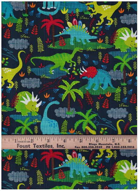 Quilting Cotton Navy Dinos 100% Cotton Fabric