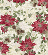Quilting Cotton Hi Fashion Merry Poinsettia White Metallic Christmas Timeless Treasures