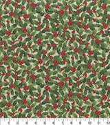 Quilting Cotton Metallic Holly Christmas Fabric 100% Cotton