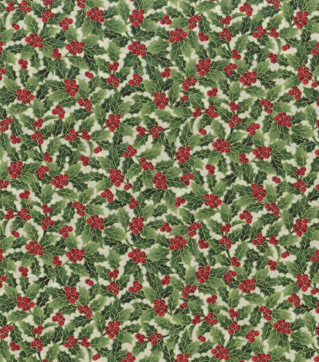Quilting Cotton Metallic Holly Christmas Fabric 100% Cotton