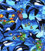 Quilting Cotton Playful Orcas Novelty Fabric 100% Cotton