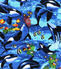 Quilting Cotton Playful Orcas Novelty Fabric 100% Cotton