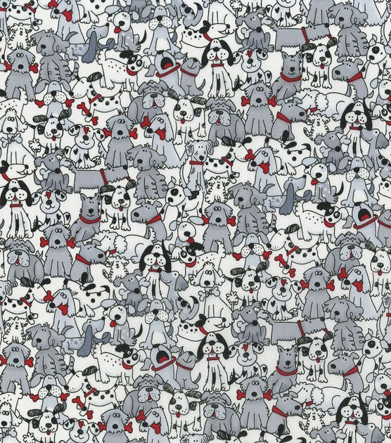 Quilting Cotton Playful Pups with Bones Novelty Fabric