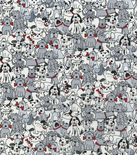 Quilting Cotton Playful Pups with Bones Novelty Fabric
