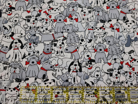 Quilting Cotton Playful Pups with Bones Novelty Fabric