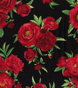 Quilting Cotton Red Peony on Black Tossed 100% Cotton Fabric
