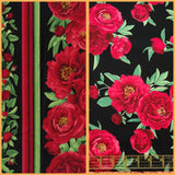 Quilting Cotton Red Peony on Black Tossed 100% Cotton Fabric