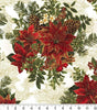 Quilting Cotton Red Spice Poinsettias on Cream Christmas Metallic 100% Cotton