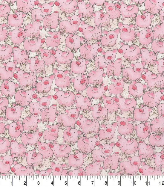 Quilting Cotton Watercolor Packed Pigs Novelty 100% Cotton Fabric