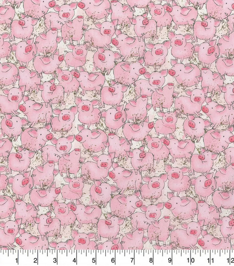 Quilting Cotton Watercolor Packed Pigs Novelty 100% Cotton Fabric