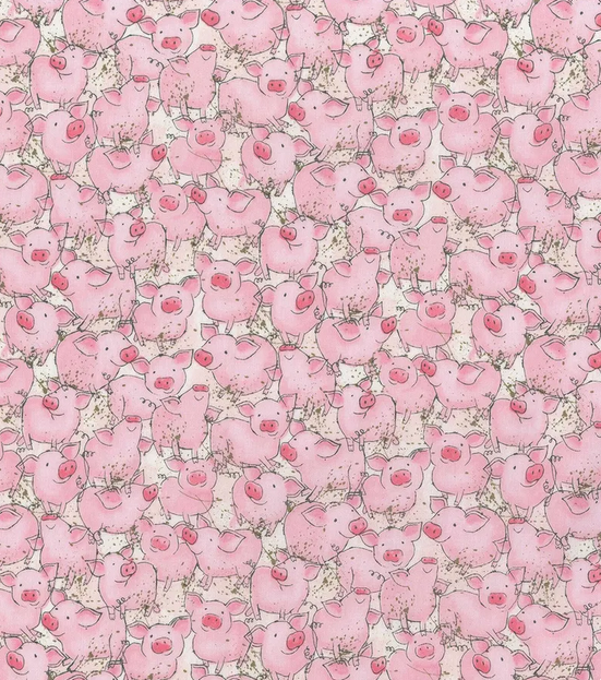 Quilting Cotton Watercolor Packed Pigs Novelty 100% Cotton Fabric