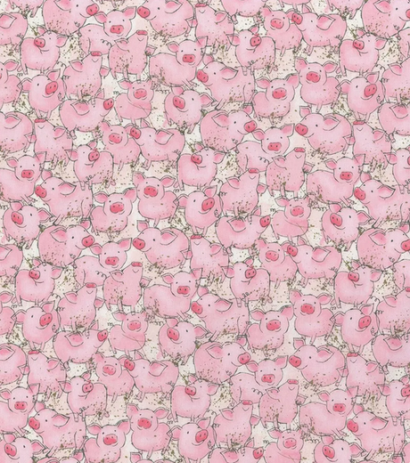 Quilting Cotton Watercolor Packed Pigs Novelty 100% Cotton Fabric