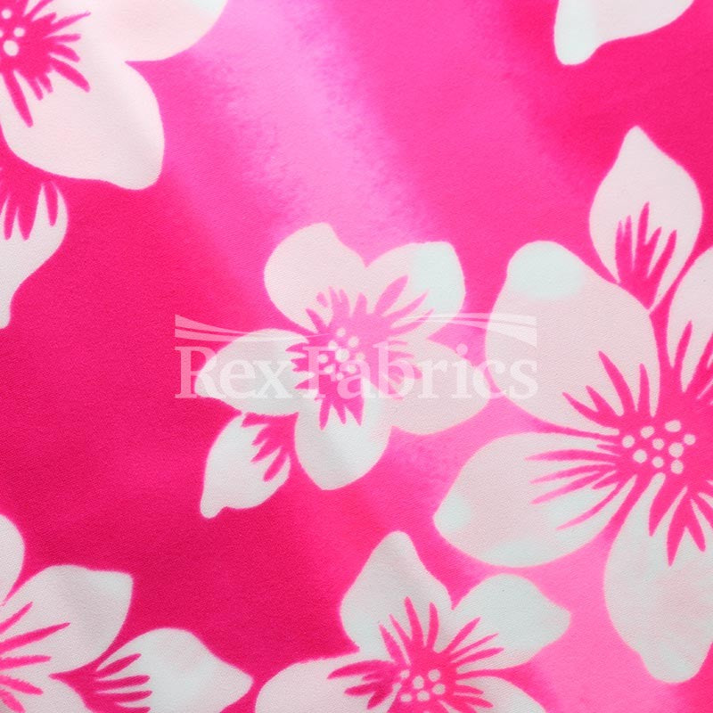 Hibiscus Ombre Nylon Spandex Fabric - Pink/White Hibiscus Floral Ombre, 58/60" Width, 240 GSM, 4-Way Stretch (1 Yard)