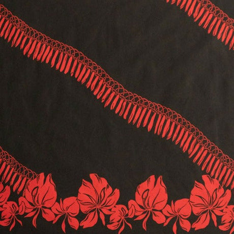 Hibiscus Buds Single Border Design Poly Cotton Fabric - Red, 45" Width (1 Yard)