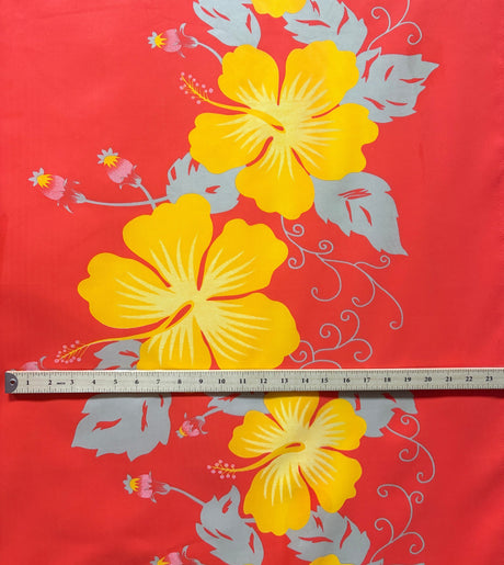 Polyester Fabric Hibiscus Double Border Tropical Print