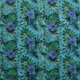 Hibiscus Monstera Palm Leaves Polyester Fabric - Tropical Leaf Print, 60" Width (1 Yard)