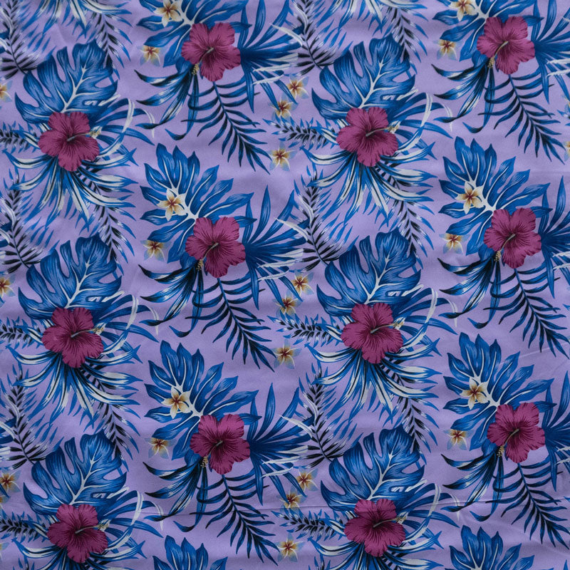 Hibiscus Monstera Palm Leaves Polyester Fabric - Tropical Hibiscus Monstera Palm Leaves, 60" Width (1 Yard)