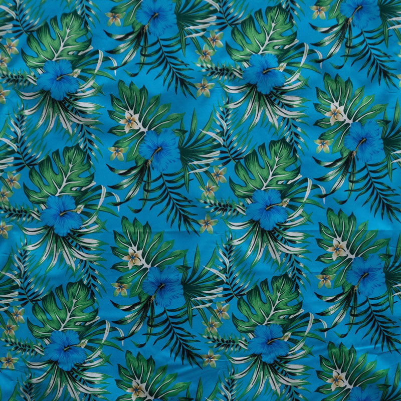 Hibiscus Monstera Palm Leaves Polyester Fabric - Tropical Leaf Print, 60" Width (1 Yard)
