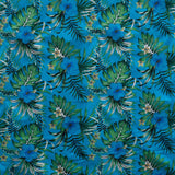 Hibiscus Monstera Palm Leaves Polyester Fabric - Tropical Hibiscus Monstera Palm Leaves, 60" Width (1 Yard)