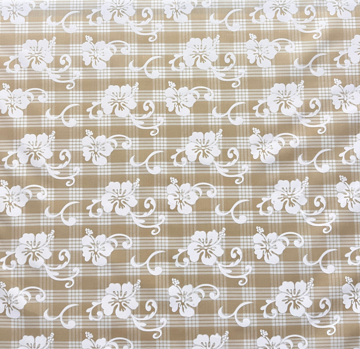 Hibiscus Palaka Cotton Fabric - Hibiscus Floral Palaka Check, 45" Width (1 Yard)