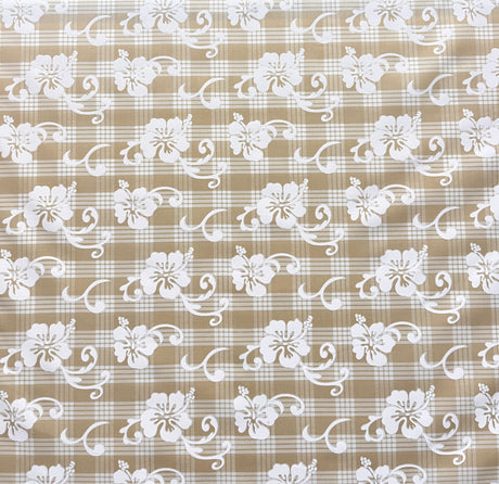 Hibiscus Palaka Cotton Fabric - Hibiscus Floral Palaka Check, 45" Width (1 Yard)
