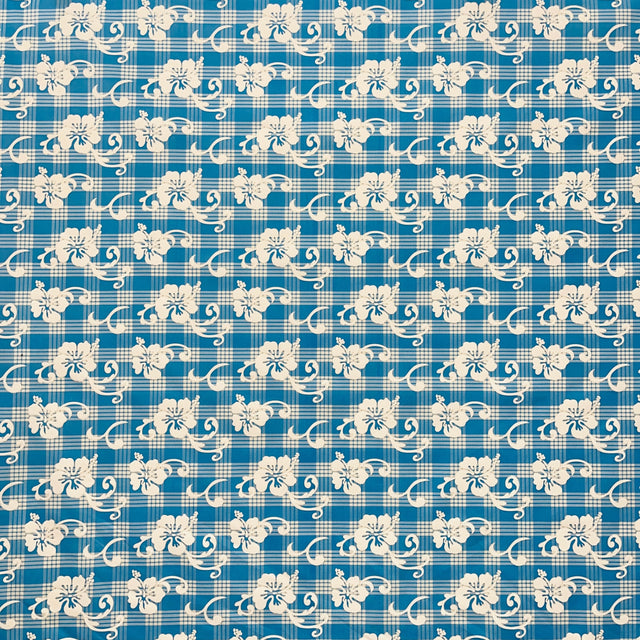 Hibiscus Palaka Cotton Fabric - Hibiscus Floral Palaka Check, 45" Width (1 Yard)