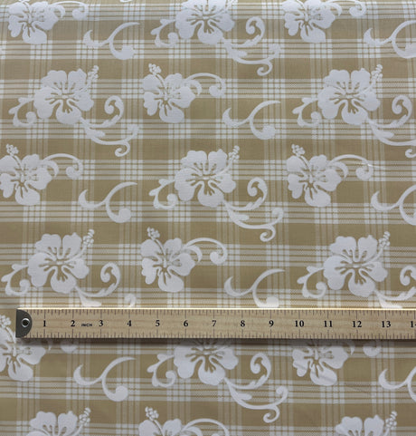 Hibiscus Palaka Cotton Fabric - Hibiscus Floral Palaka Check, 45" Width (1 Yard)