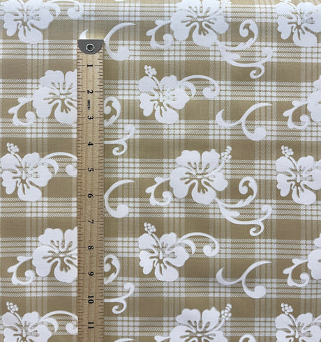 Hibiscus Palaka Cotton Fabric - Hibiscus Floral Palaka Check, 45" Width (1 Yard)