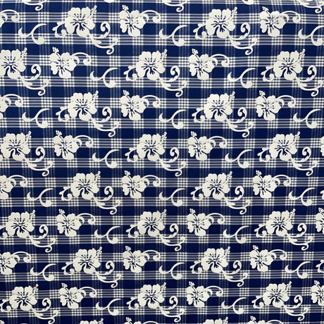Hibiscus Palaka Cotton Fabric - Hibiscus Floral Palaka Check, 45" Width (1 Yard)