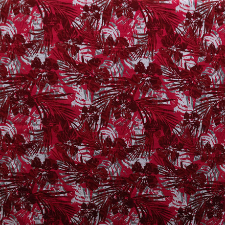 Hibiscus Palm Watercolor Design Cotton Light Barkcloth Fabric - Watercolor Tropical Floral Print, 45" Width (1 Yard)