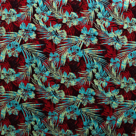 Hibiscus Palm Watercolor Design Cotton Light Barkcloth Fabric - Watercolor Tropical Floral Print, 45" Width (1 Yard)