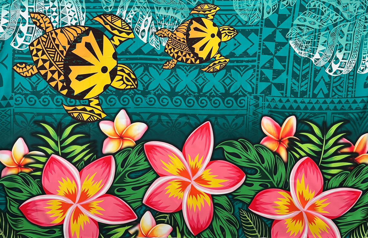 Hibiscus Plumeria Assortment Polyester Fabric - Tropical Floral, Polynesian Print, 70" L x 43" W (1 Piece)