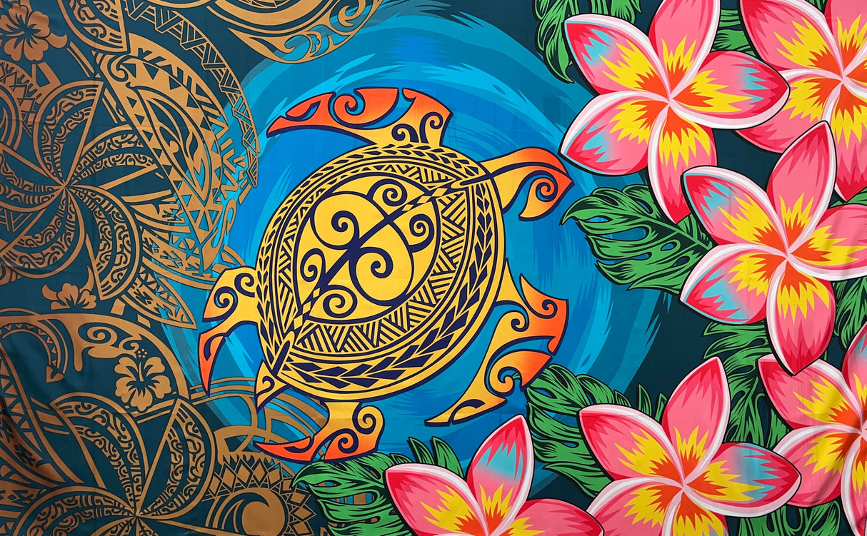 Hibiscus Plumeria Assortment Polyester Fabric - Tropical Floral, Polynesian Print, 70" L x 43" W (1 Piece)