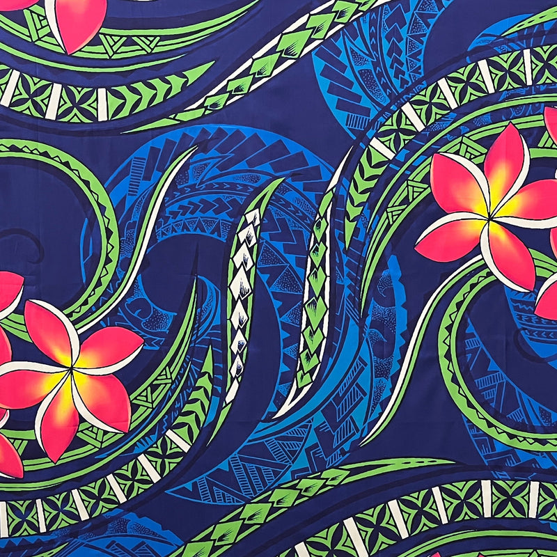 Hibiscus Plumeria Assortment Polyester Fabric - Tropical Floral, Polynesian Print, 70" L x 43" W (1 Piece)