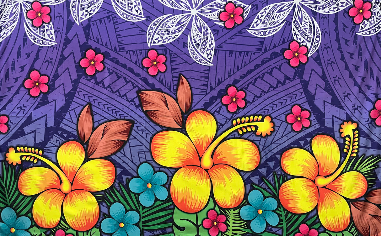 Hibiscus Plumeria Assortment Polyester Fabric - Tropical Floral, 70" L X 43" W (1 Piece)