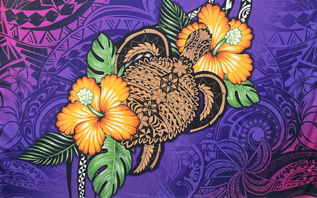 Hibiscus Plumeria Assortment Polyester Fabric - Tropical Floral, Polynesian Print, 70" L x 43" W (1 Piece)