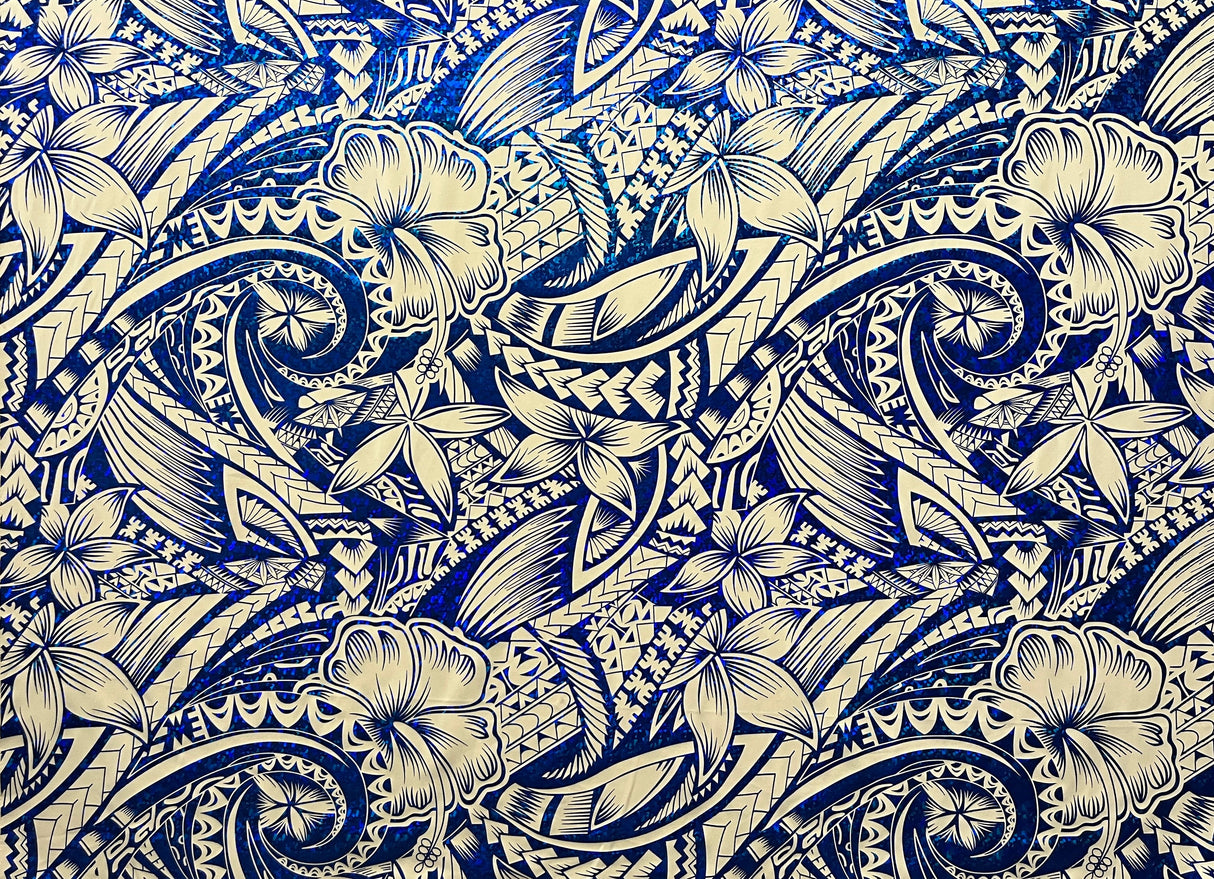 Polyester Foil Fabric Hibiscus Plumeria Polynesian Tattoo