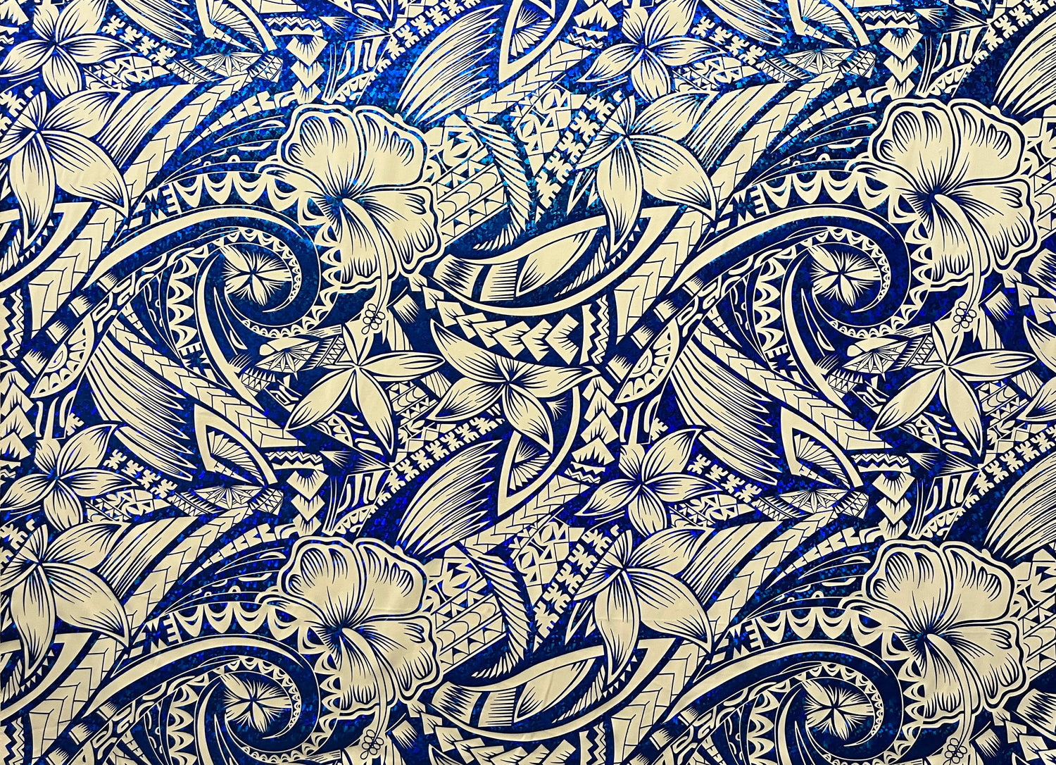 Polyester Foil Fabric Hibiscus Plumeria Polynesian Tattoo