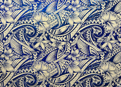 Polyester Foil Fabric Hibiscus Plumeria Polynesian Tattoo