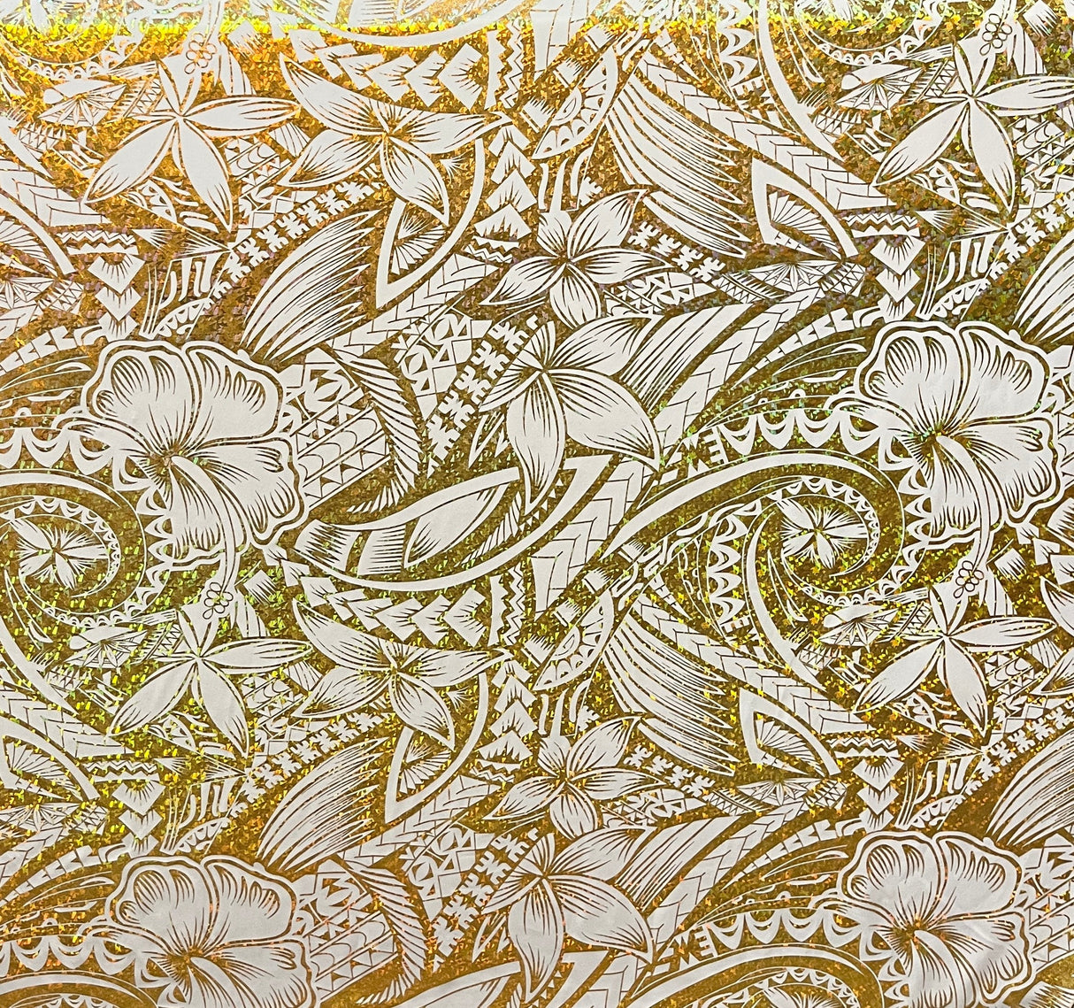 Polyester Foil Fabric Hibiscus Plumeria Polynesian Tattoo