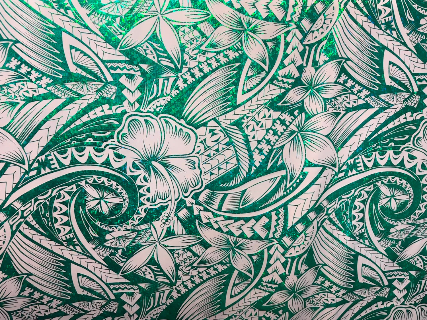 Polyester Foil Fabric Hibiscus Plumeria Polynesian Tattoo