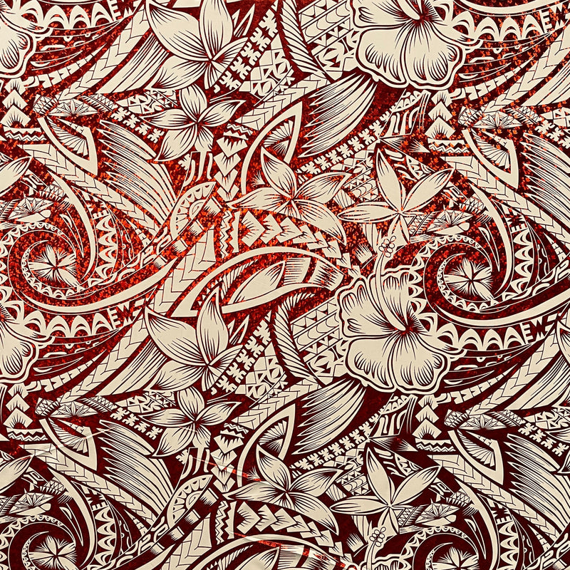 Polyester Foil Fabric Hibiscus Plumeria Polynesian Tattoo